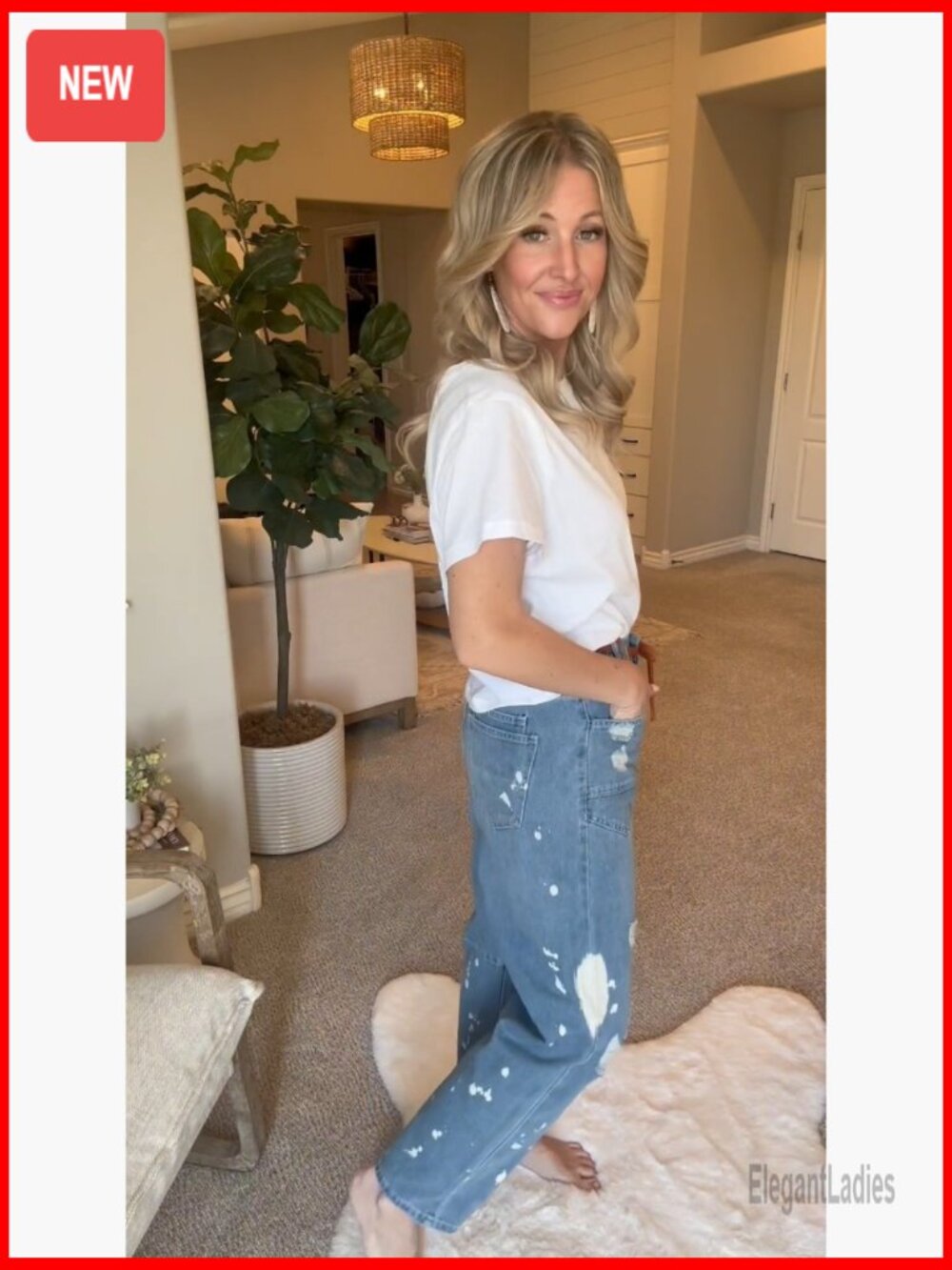 Wide Leg Barrel Jeans Mid Rise Drawstring Boyfriend Fit Denim Pants - Picture 7 of 7